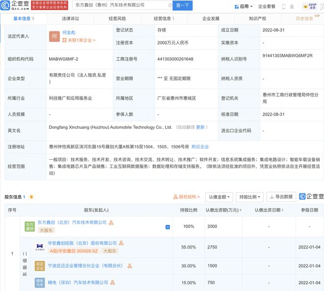 华安鑫创投资成立汽车技术公司,经营范围含集成电路设计